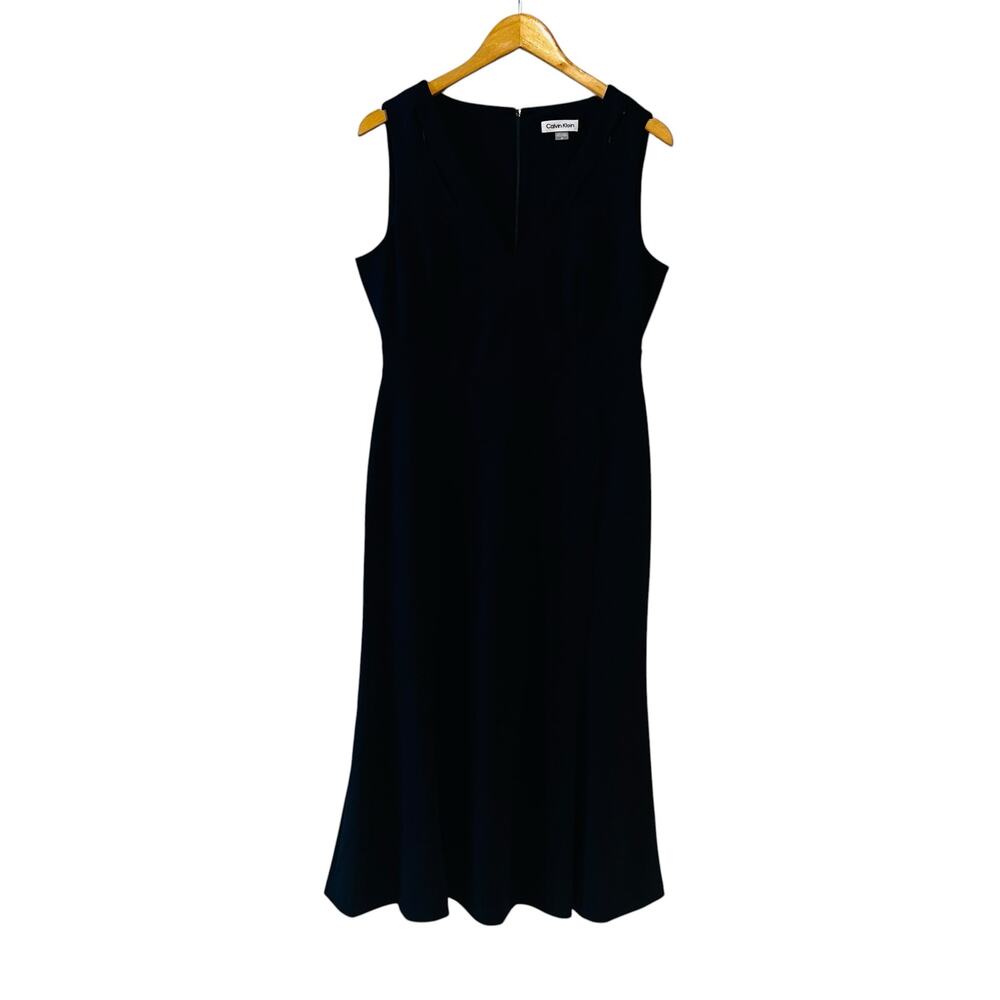 Calvin Klein Sleeveless Cut Out Detail Midi Dress Size 10 Navy